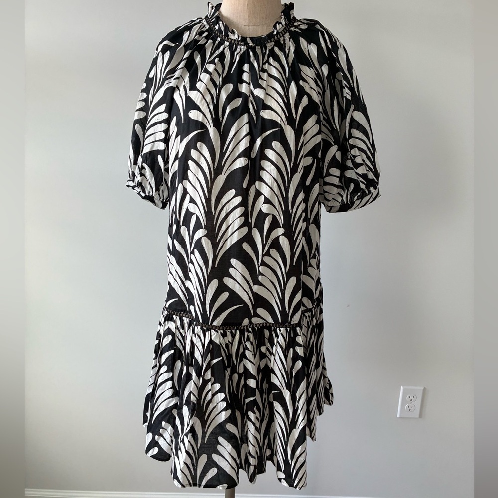 Caslon Floral Black and White Sheer Puff Dress